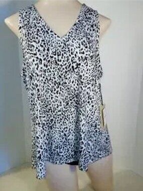 NWT Halogen Nordstrom Rack White/Black Animal Print Tank Top size L.